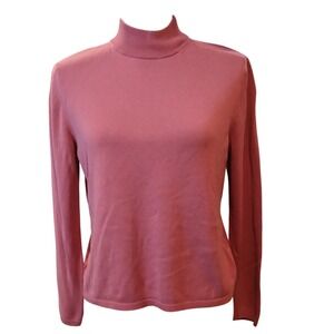 August Silk Knits Mauve Pink Mock Neck Silk Blend Sweater XL Pullover  Fitted
